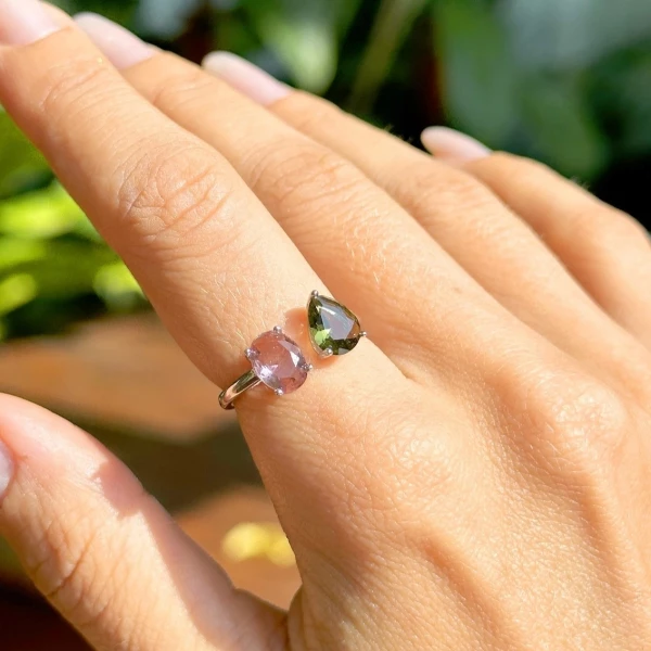 Anel Cristal Morganita Peridoto