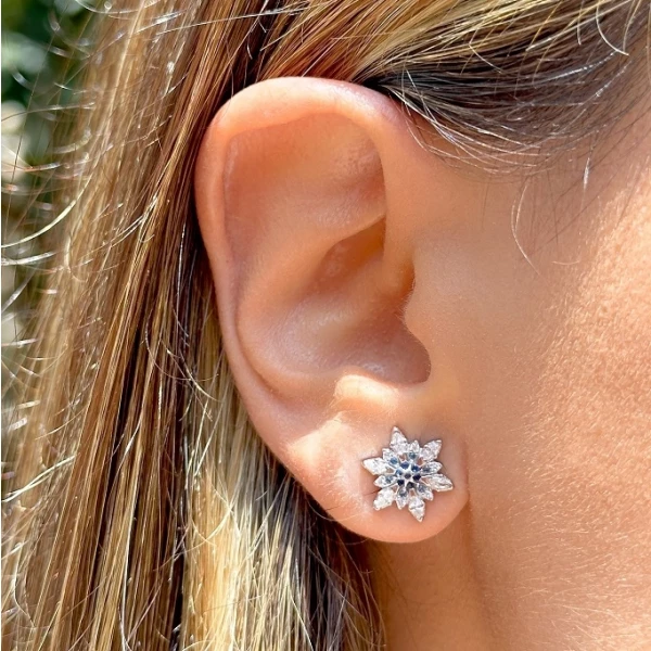 Brinco Floco de Neve Cristal e Safira