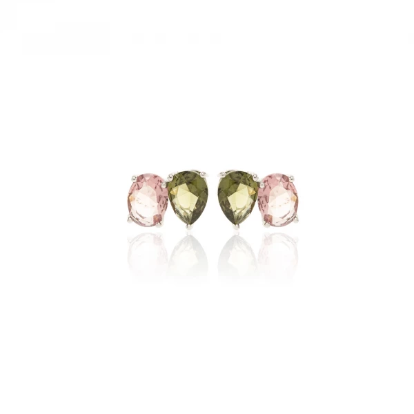 Brinco Cristal Morganita e Peridoto