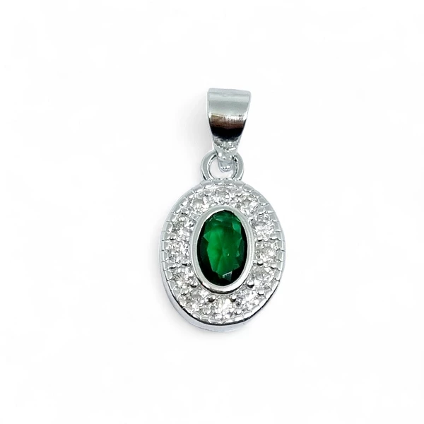 Pingente Oval Cravejado Inspiração Esmeralda