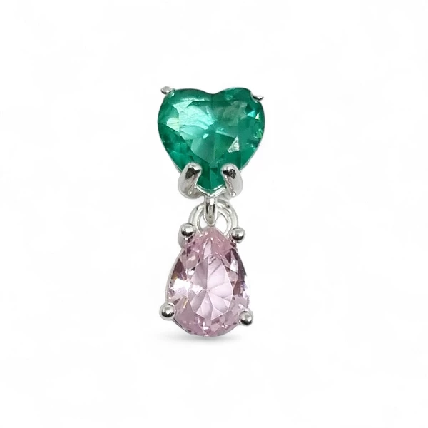 Pingente Coração e Gota Verde e Rosa