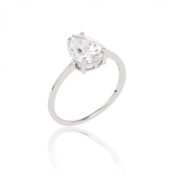 Anel Solitário Gota Cristal Branco
